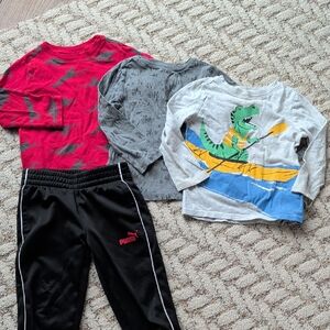 Old Navy Kids Dinosaur Graphic Shirts - Red, Gray, and White